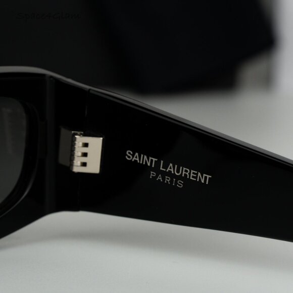 NEW Saint Laurent SLM140/F 002 Black Grey Silver Mirror Rectangle Sunglasses - Picture 9 of 12